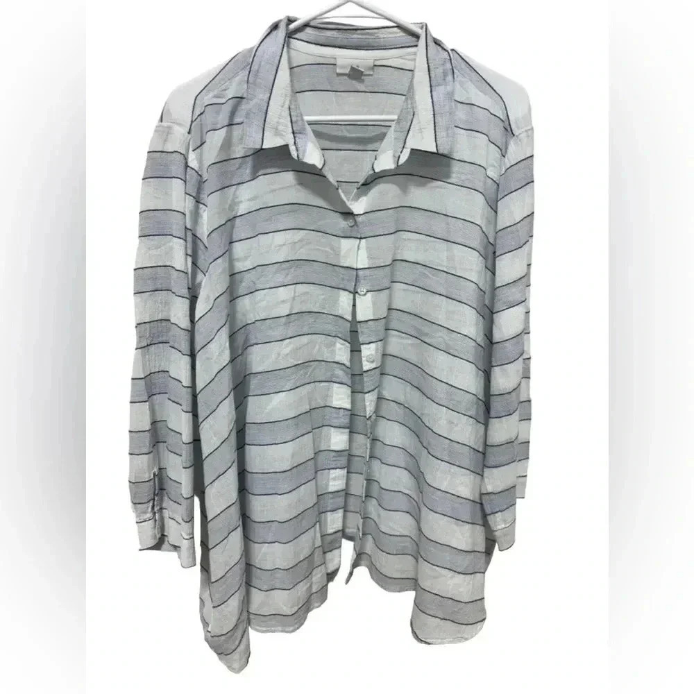 J.Jill striped crinkle textured cotton striped relaxed button down shirt size XL